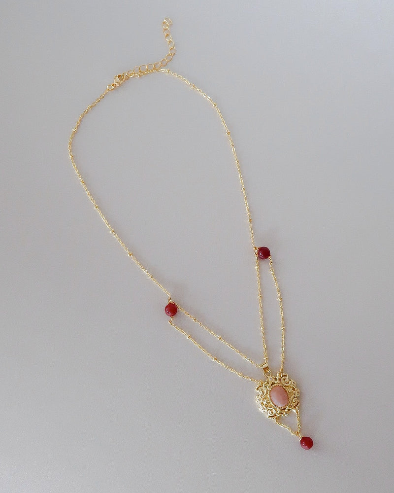 Emmeline Rose Quartz & Red Agate Statement Necklace