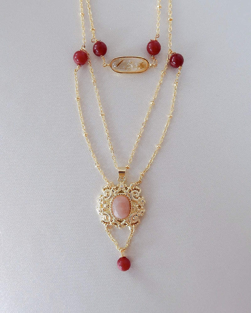 Emmeline Rose Quartz & Red Agate Statement Necklace
