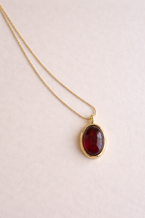 Crimson Carnelian Oval Pendant Necklace